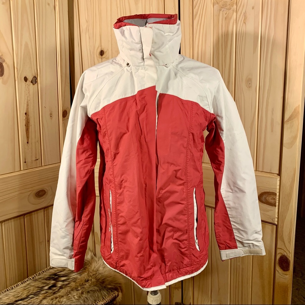 Columbia Omni-tech Winter Jacket Warm Wind Breaker Red & White Coat Womens S